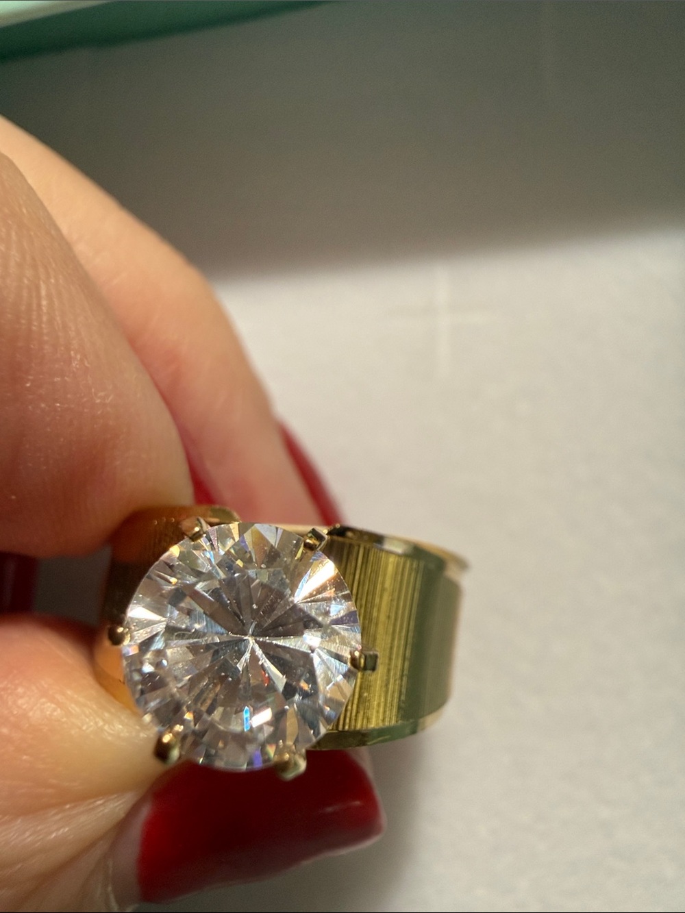 Park Lane Gold-Tone Band with Clear Cubic Zirconia Round Center Stone